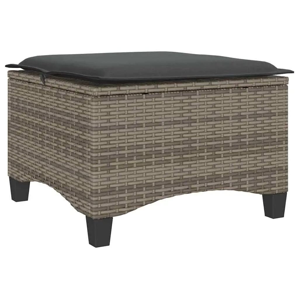 Garden Stools with Cushions 2 pcs Grey Outdoor Footrest Rattan Seating