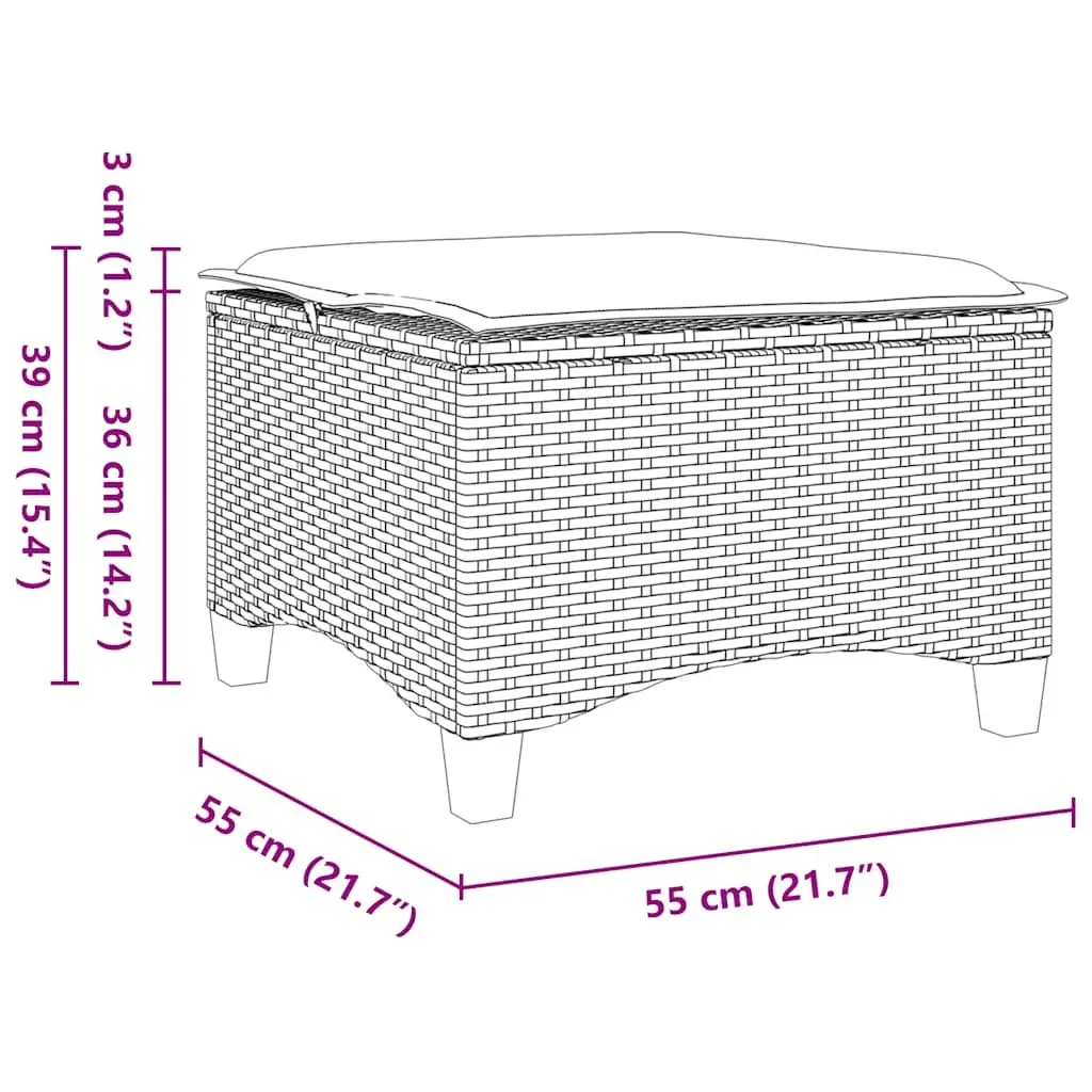Garden Stools with Cushions 2 pcs Grey Outdoor Footrest Rattan Seating
