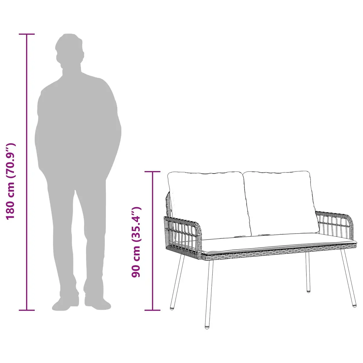 Garden Bench Outdoor Seating 114cm Steel Frame Poly Rattan