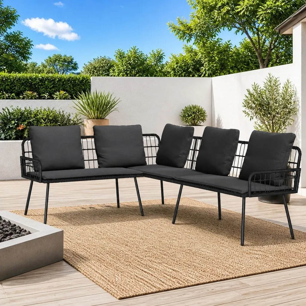 L-Shaped Outdoor Sofa Garden Seating Patio Furniture Steel Frame Cushion 173 x 231 x 90 cm