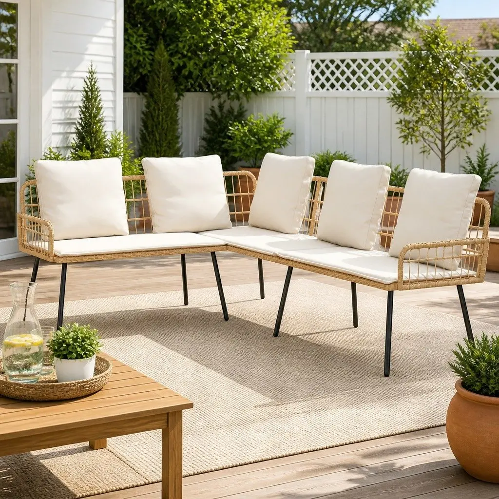 L-Shaped Outdoor Garden Sofa 5-Seater Steel Frame for Patio Backyard
