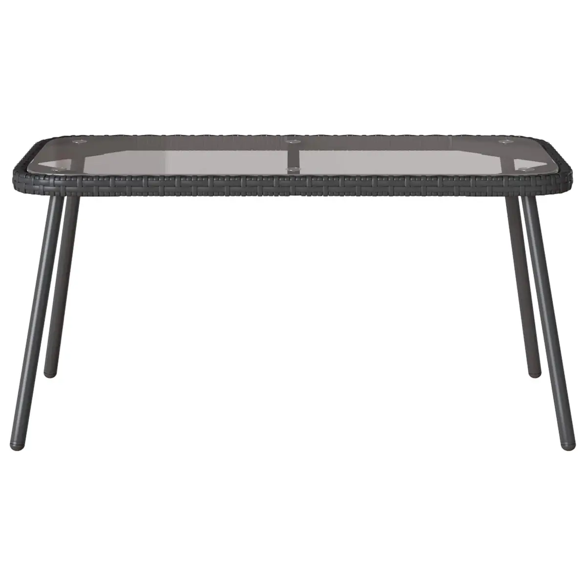 Outdoor Coffee Table Black Poly Rattan Garden Terrace Furniture with Glass Top