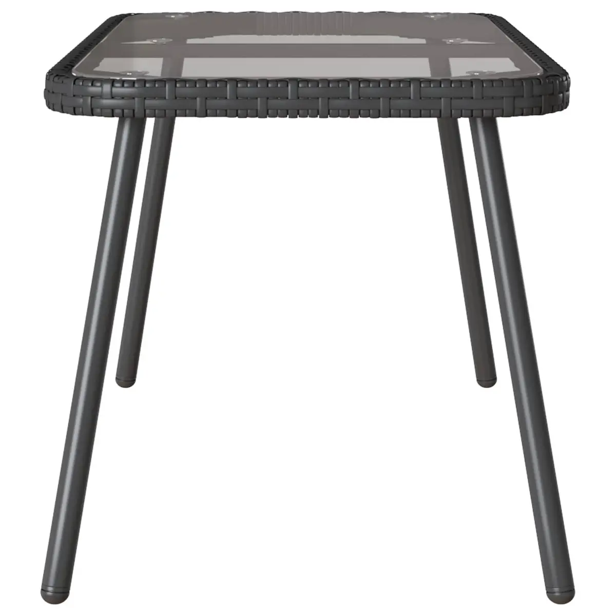 Outdoor Coffee Table Black Poly Rattan Garden Terrace Furniture with Glass Top