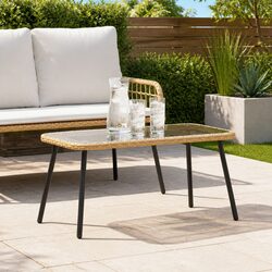 Coffee Table Specifications: Brown Poly Rattan with Glass Top