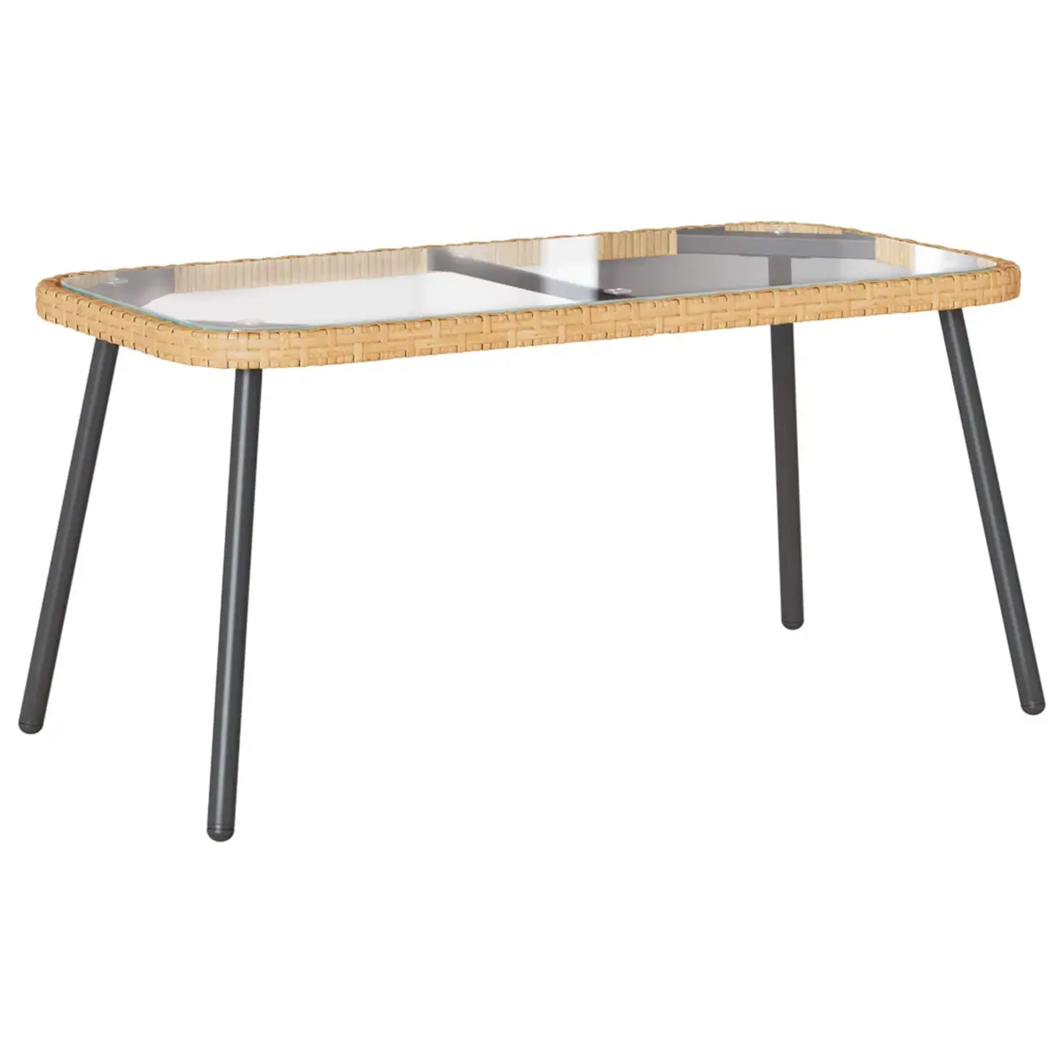 Outdoor Coffee Table Brown Poly Rattan Glass Top Garden Terrace Patio Furniture