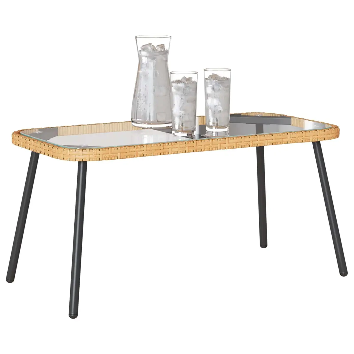 Outdoor Coffee Table Brown Poly Rattan Glass Top Garden Terrace Patio Furniture