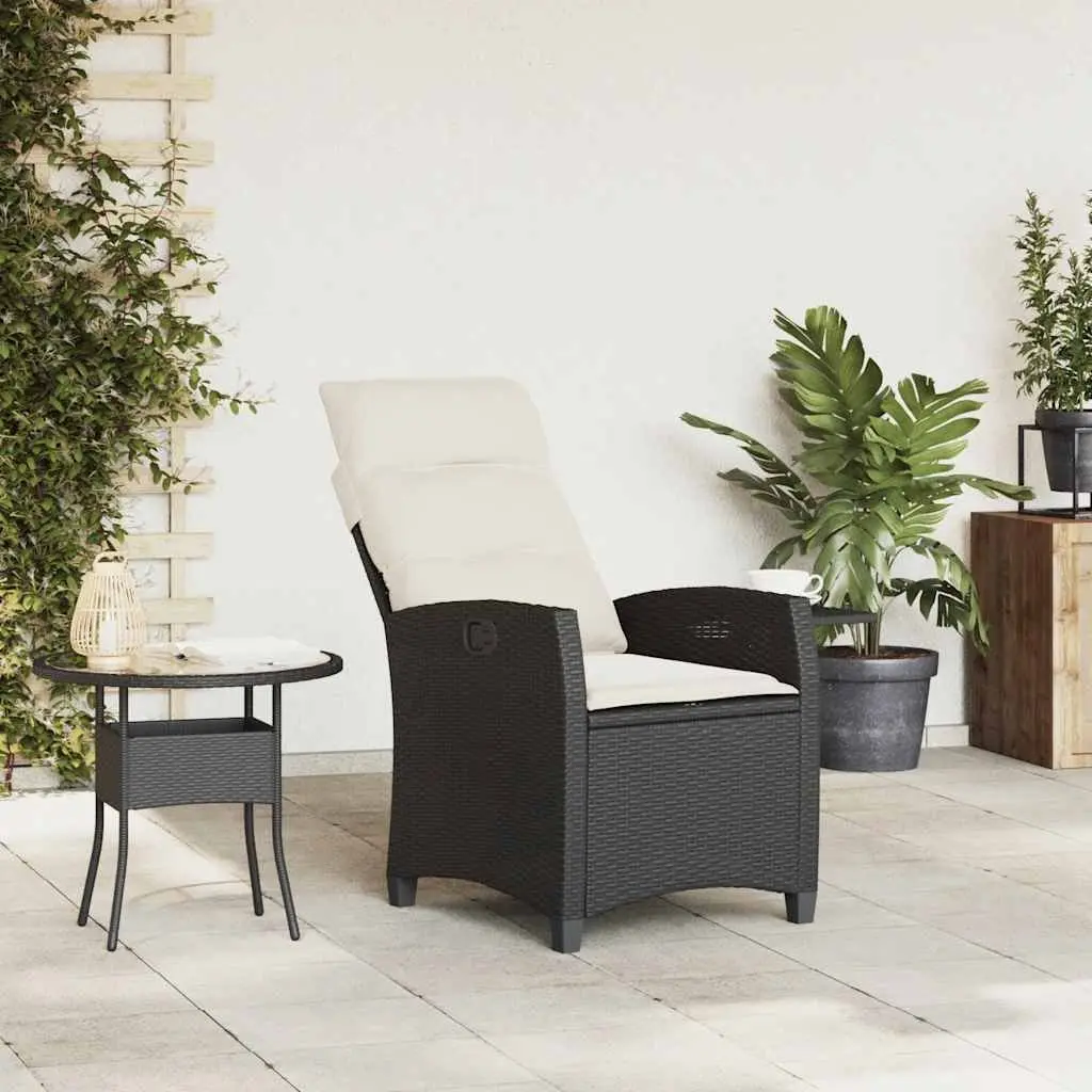 Outdoor Reclining Garden Chair with Foldable Side Table Black Poly Rattan