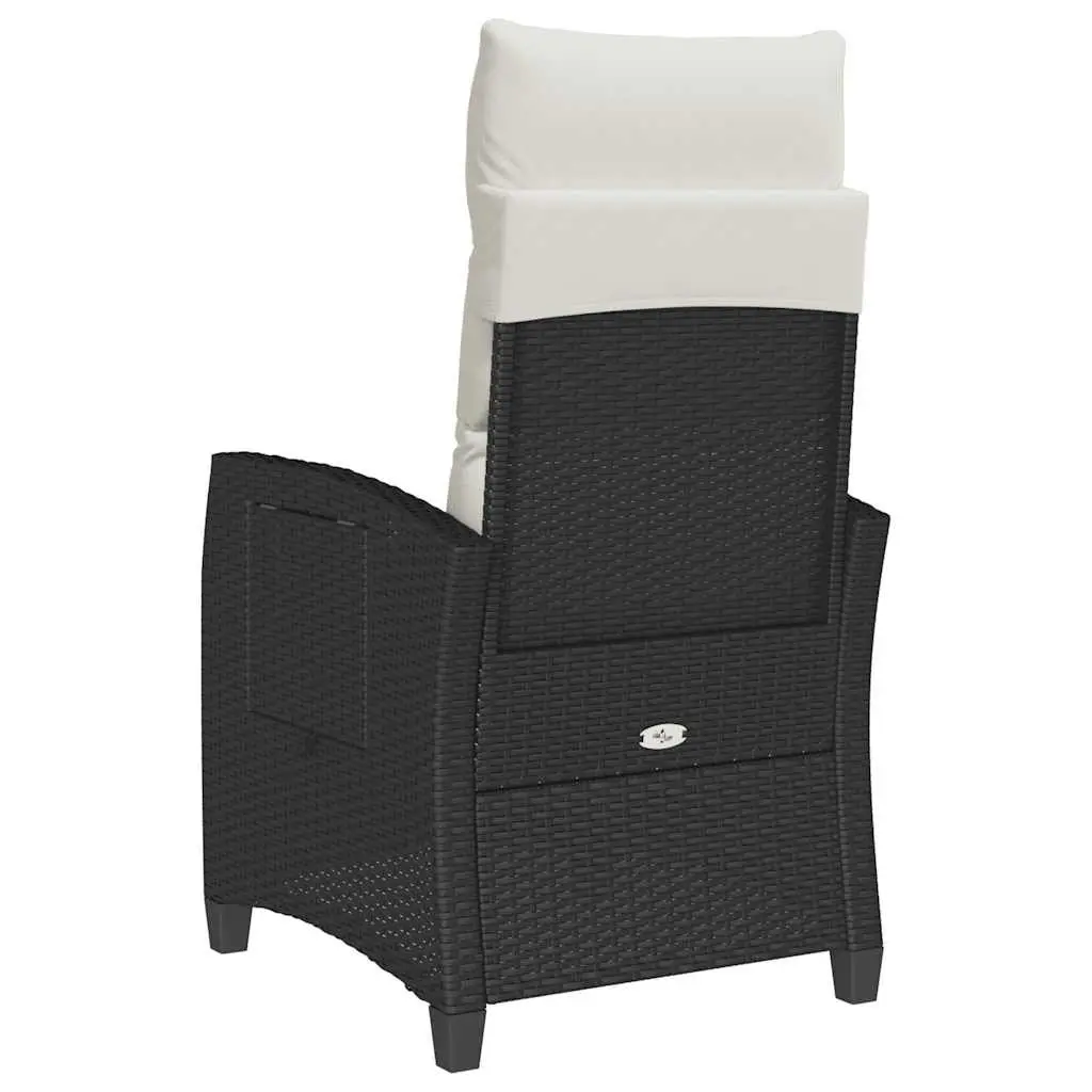 Outdoor Reclining Garden Chair with Foldable Side Table Black Poly Rattan