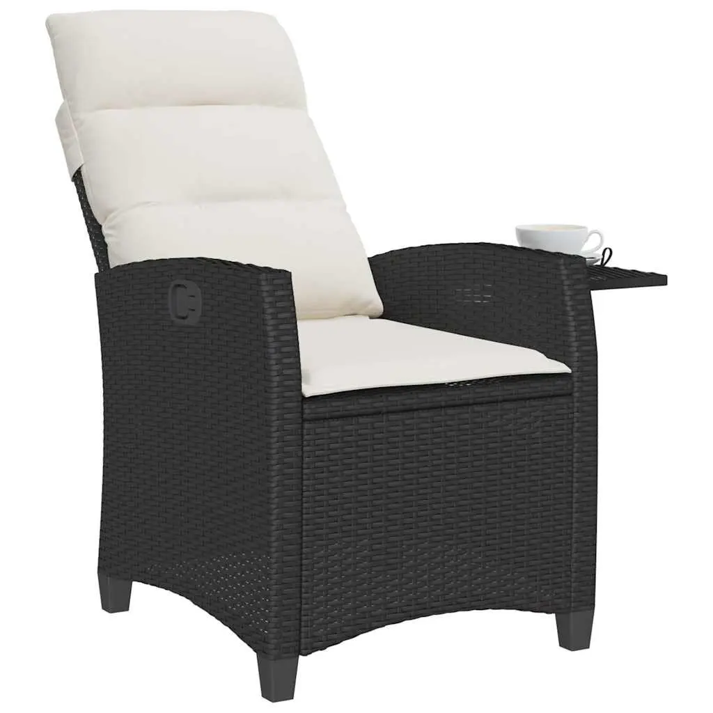 Outdoor Reclining Garden Chair with Foldable Side Table Black Poly Rattan