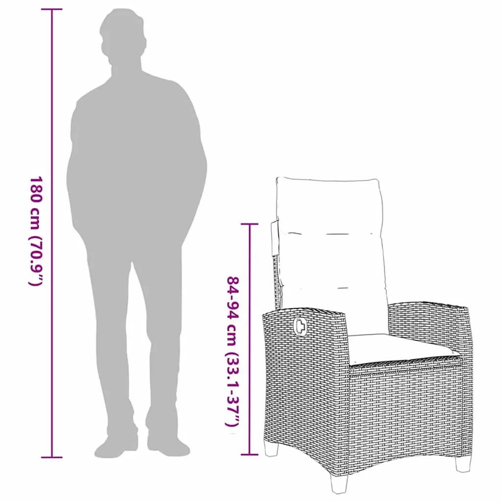 Reclining Garden Chair Outdoor Seating with Foldable Side Table Grey