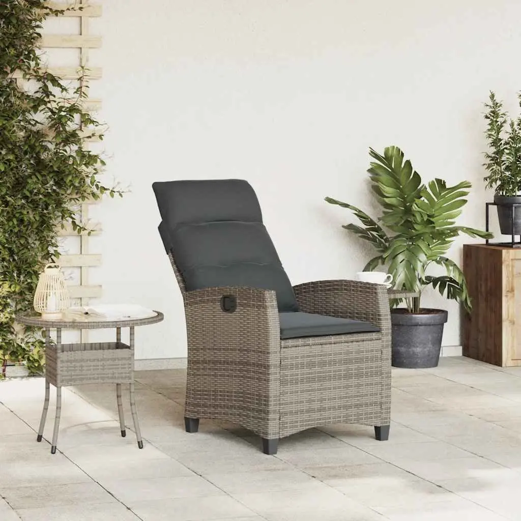 Reclining Garden Chair Outdoor Seating with Foldable Side Table Grey