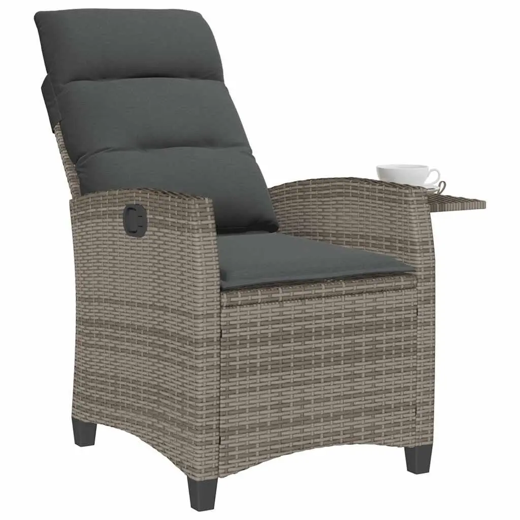 Reclining Garden Chair Outdoor Seating with Foldable Side Table Grey