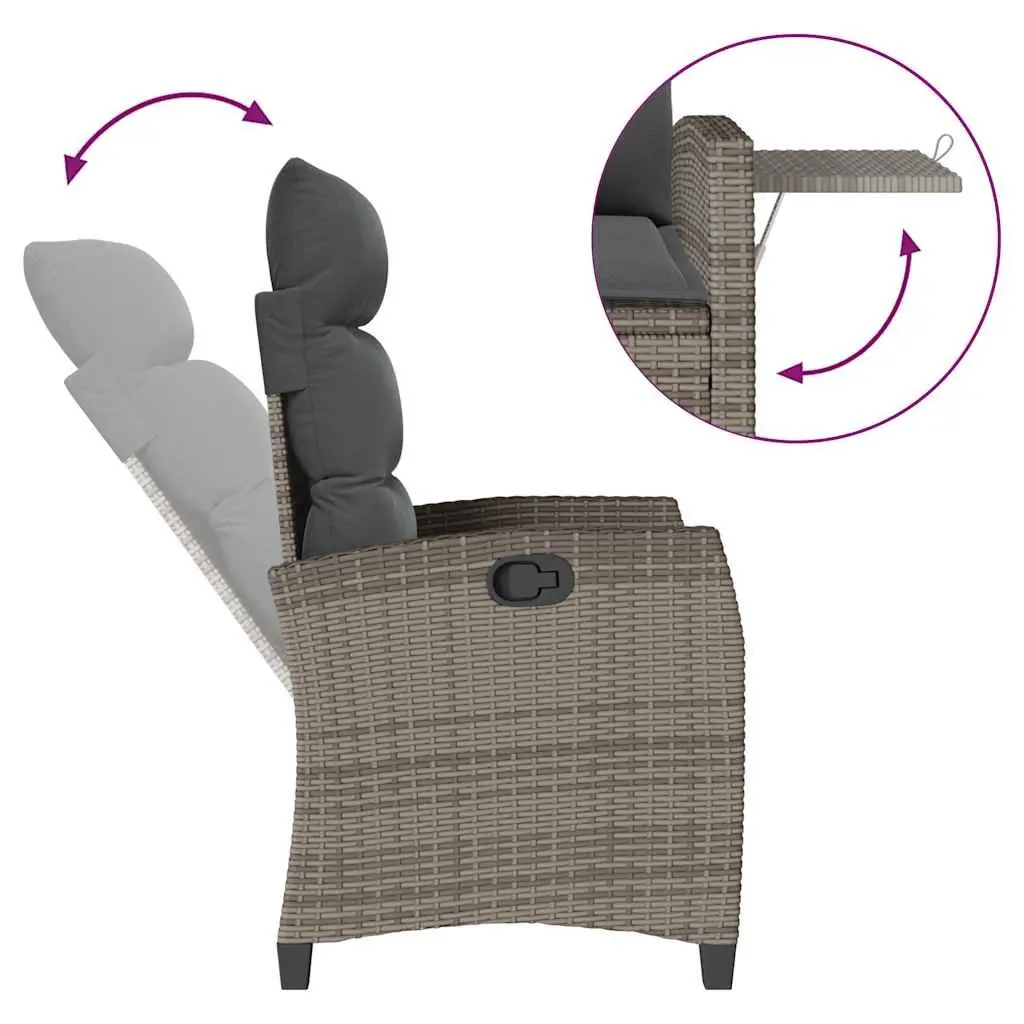 Reclining Garden Chair Outdoor Seating with Foldable Side Table Grey