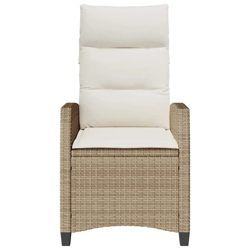 Reclining Garden Chair with Side Table Adjustable Backrest Outdoor Seating Beige