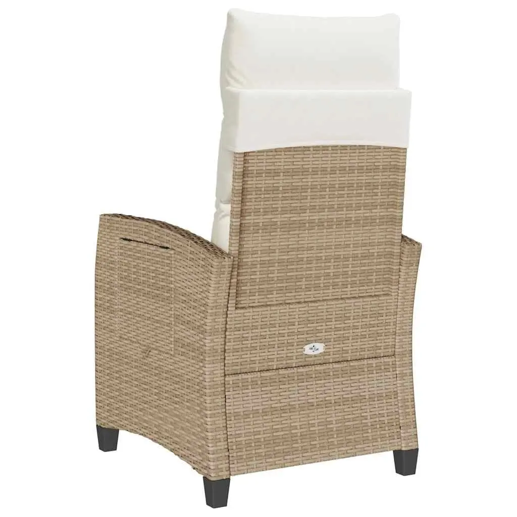 Reclining Garden Chair with Side Table Adjustable Backrest Outdoor Seating Beige
