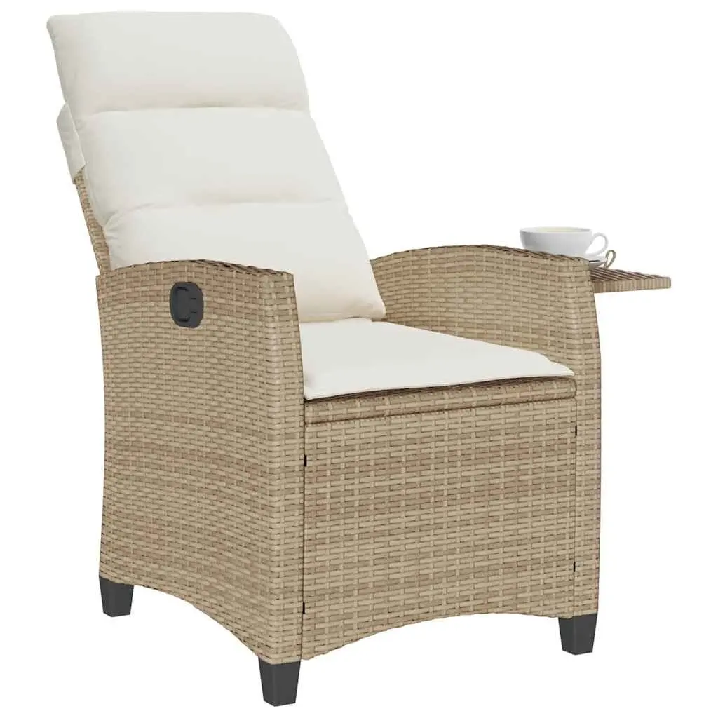 Reclining Garden Chair with Side Table Adjustable Backrest Outdoor Seating Beige