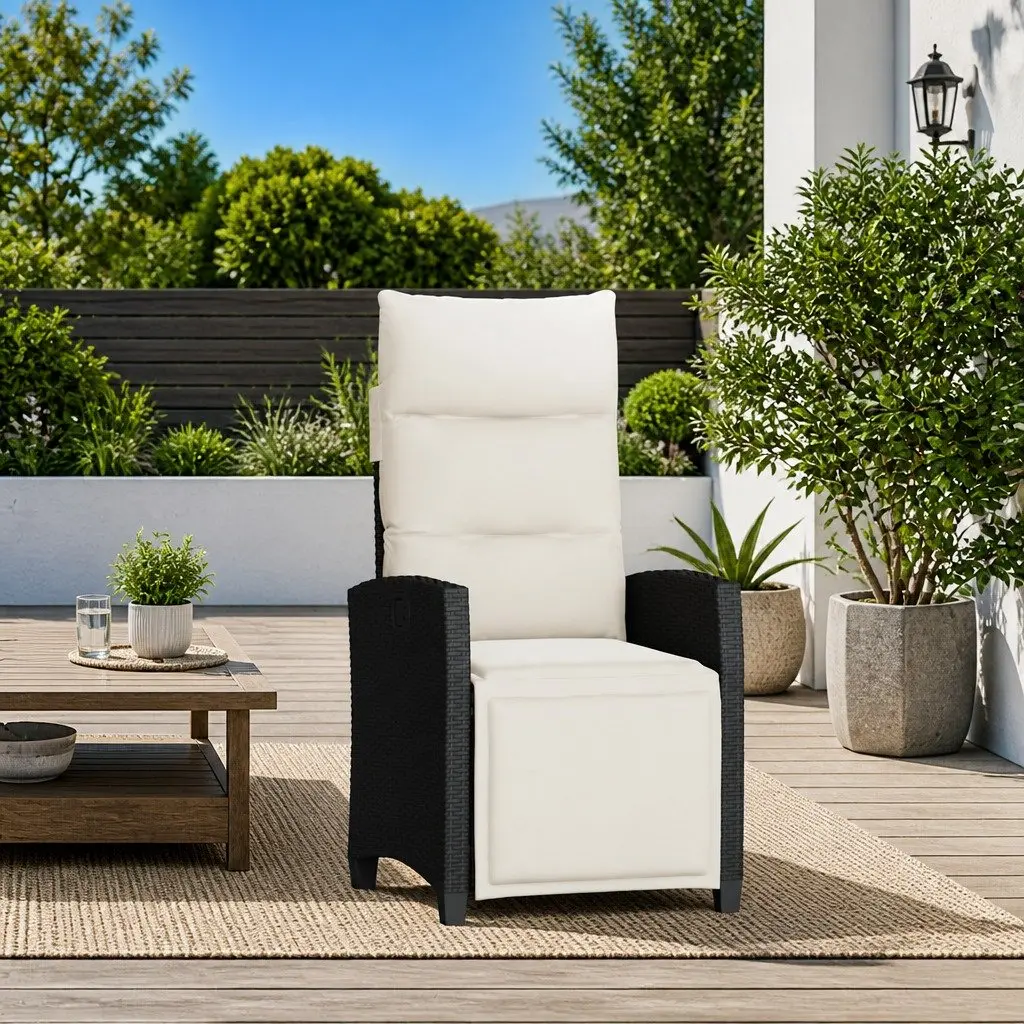 Reclining Garden Chair with Adjustable Backrest Footrest and Side Table Black