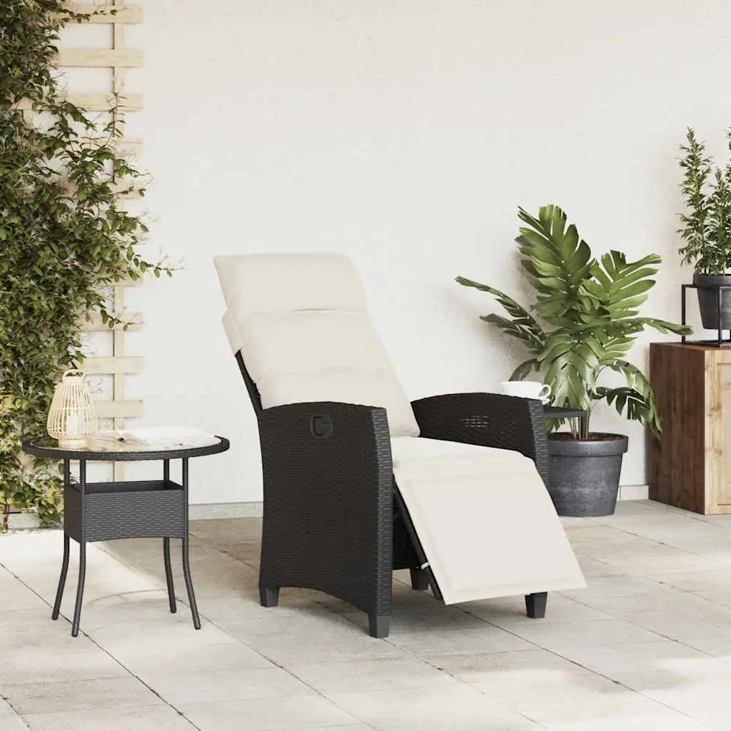 Reclining Garden Chair with Adjustable Backrest Footrest and Side Table Black