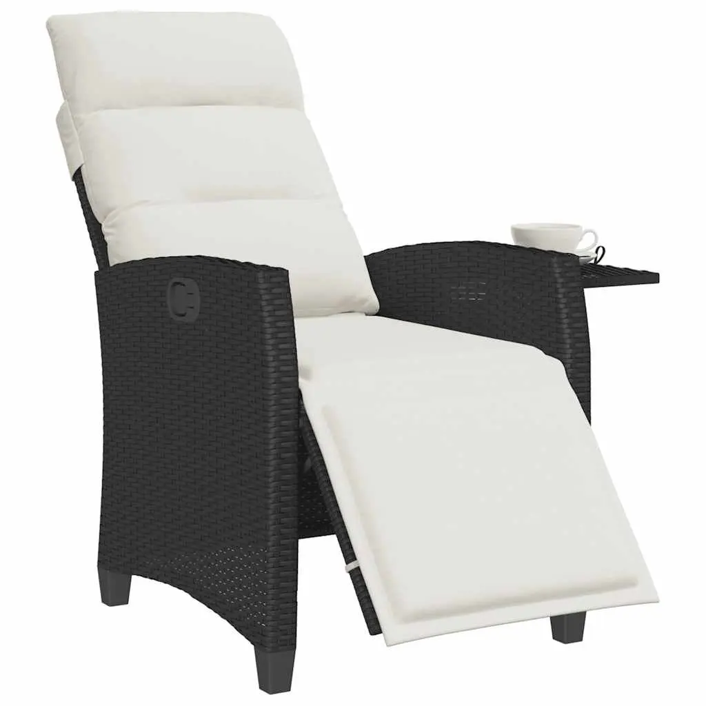 Reclining Garden Chair with Adjustable Backrest Footrest and Side Table Black