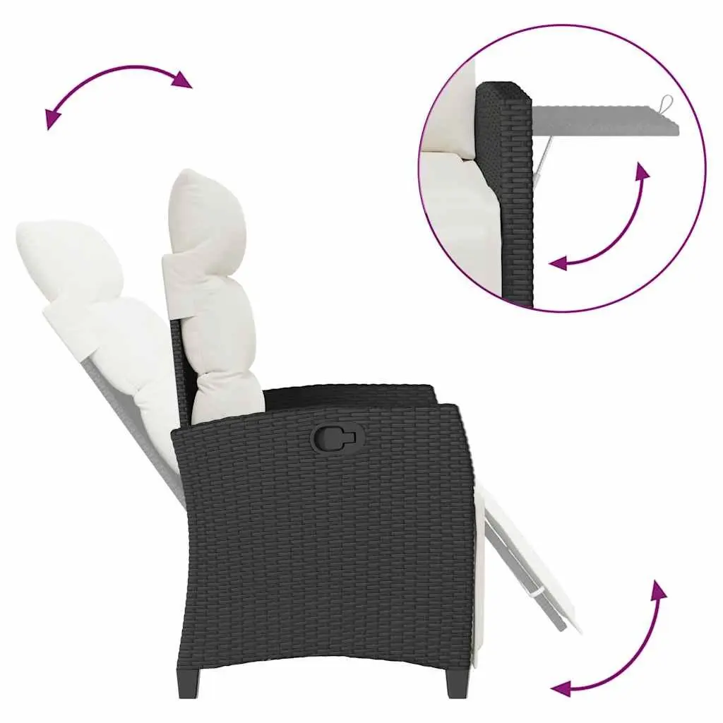 Reclining Garden Chair with Adjustable Backrest Footrest and Side Table Black