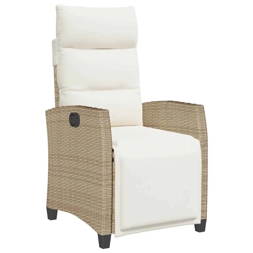 Reclining Garden Chair with Side Table Outdoor Beige Poly Rattan Adjustable