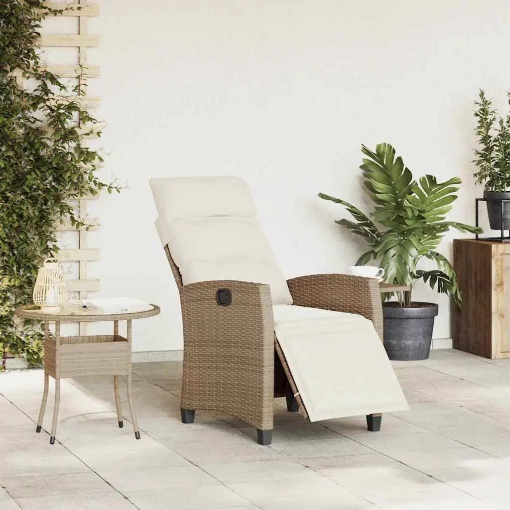 Reclining Garden Chair with Side Table Outdoor Beige Poly Rattan Adjustable