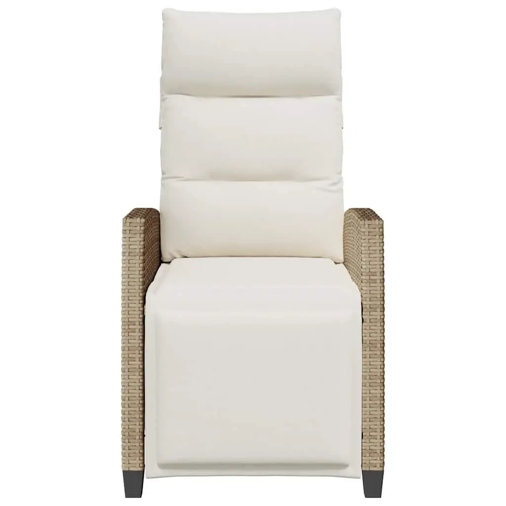 Reclining Garden Chair with Side Table Outdoor Beige Poly Rattan Adjustable