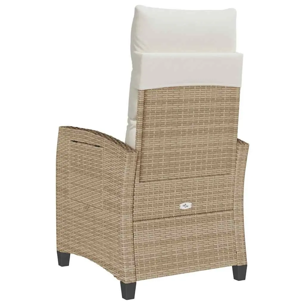 Reclining Garden Chair with Side Table Outdoor Beige Poly Rattan Adjustable