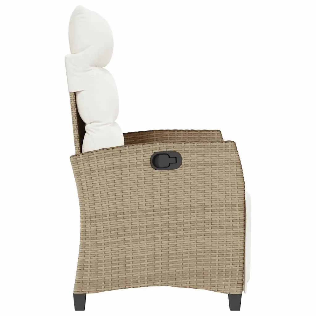 Reclining Garden Chair with Side Table Outdoor Beige Poly Rattan Adjustable