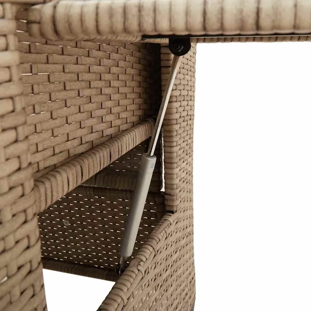 Reclining Garden Chair with Side Table Outdoor Beige Poly Rattan Adjustable