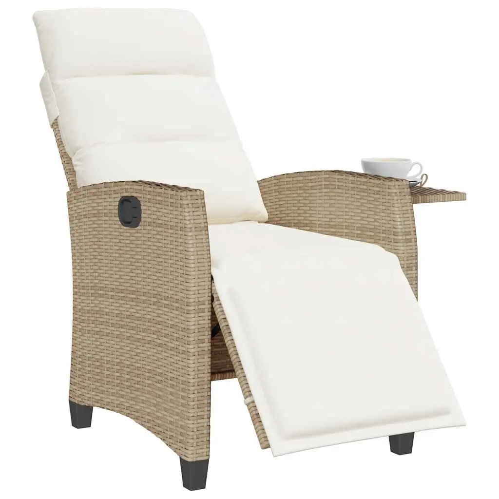 Reclining Garden Chair with Side Table Outdoor Beige Poly Rattan Adjustable