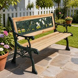 Children Garden Bench 84 cm Wood Outdoor Seating Backrest Patterned Frame