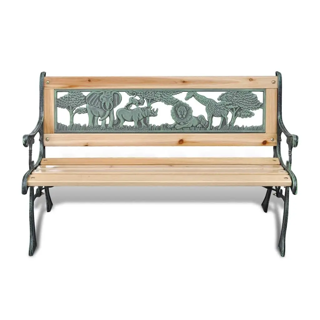 Children Garden Bench 84 cm Wood Outdoor Seating Backrest Patterned Frame