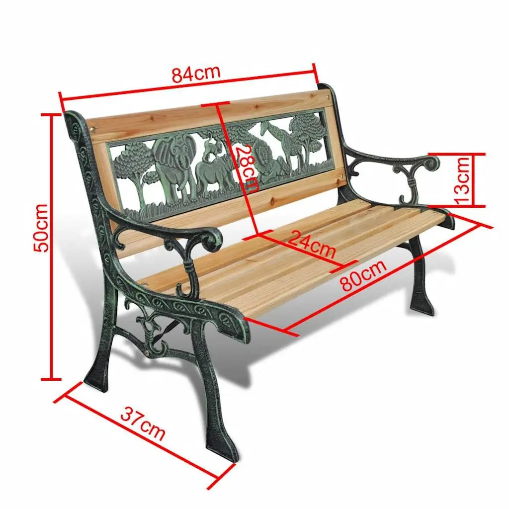 Children Garden Bench 84 cm Wood Outdoor Seating Backrest Patterned Frame