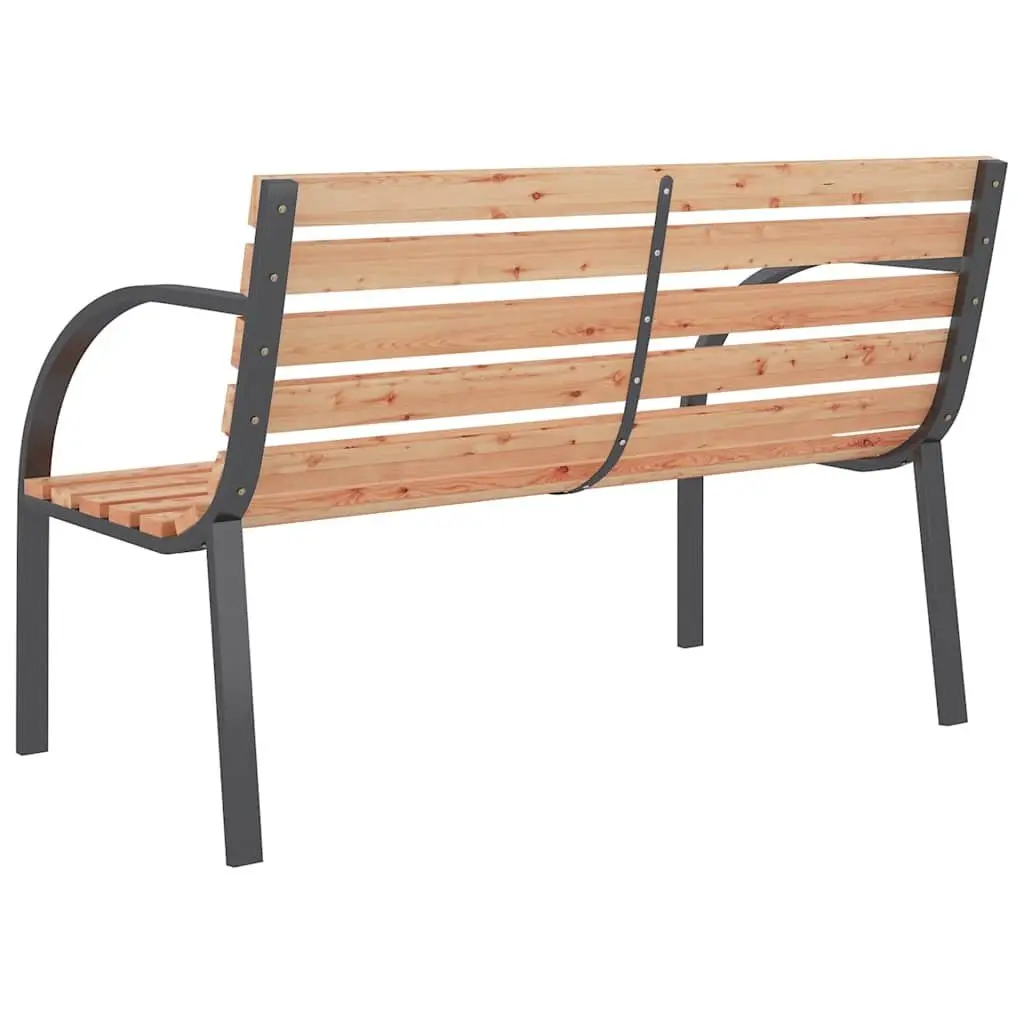 Garden Bench Outdoor Seating 120cm Wooden Slats Iron Frame Curved Armrests