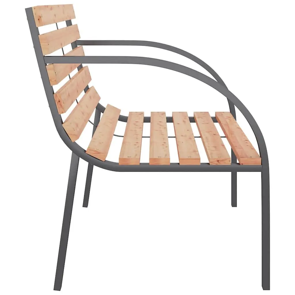 Garden Bench Outdoor Seating 120cm Wooden Slats Iron Frame Curved Armrests