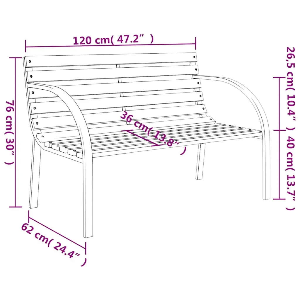 Garden Bench Outdoor Seating 120cm Wooden Slats Iron Frame Curved Armrests