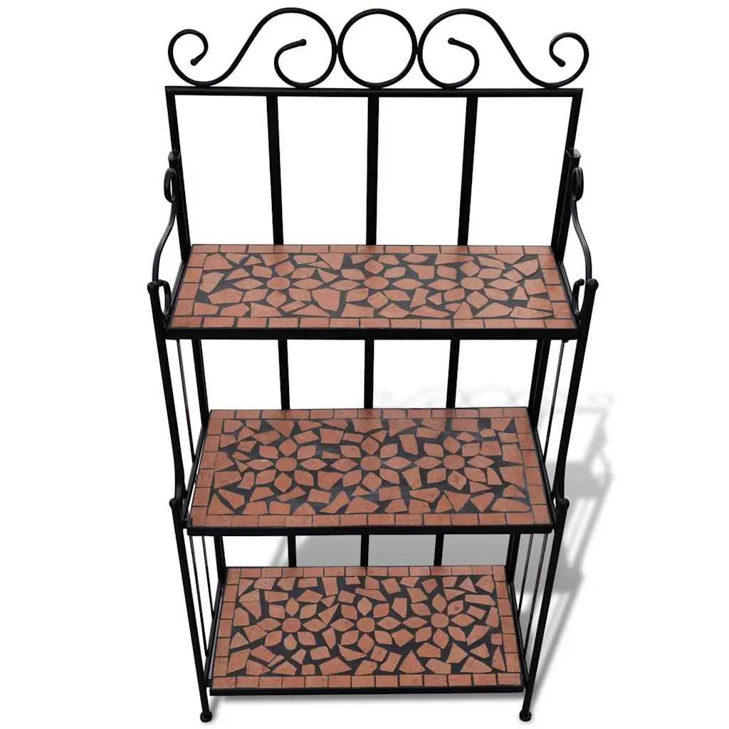 Plant Stand for Garden Balcony Terrace 3 Layer Ceramic Mosaic Curved Iron