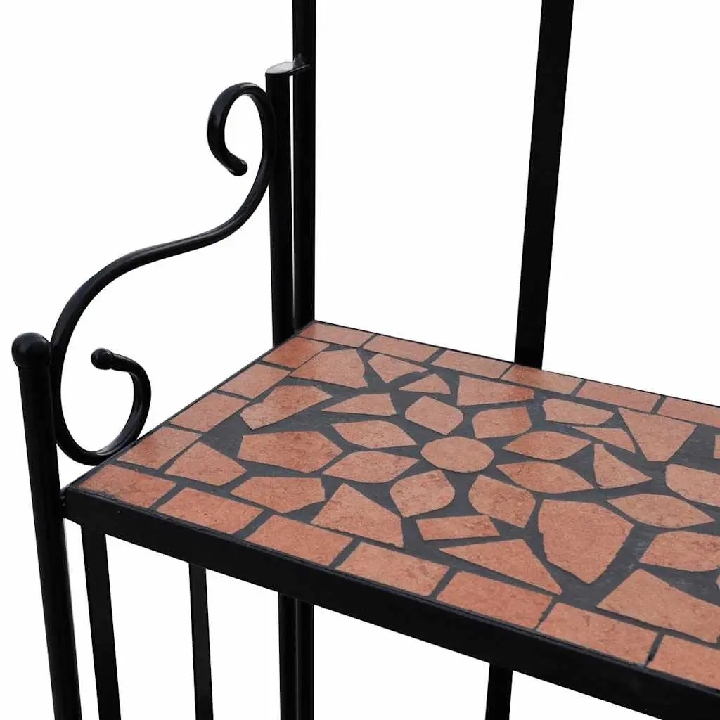 Plant Stand for Garden Balcony Terrace 3 Layer Ceramic Mosaic Curved Iron