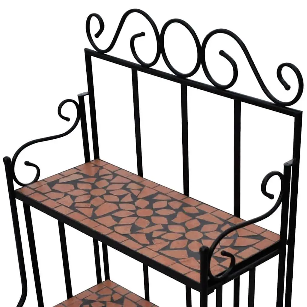Plant Stand for Garden Balcony Terrace 3 Layer Ceramic Mosaic Curved Iron