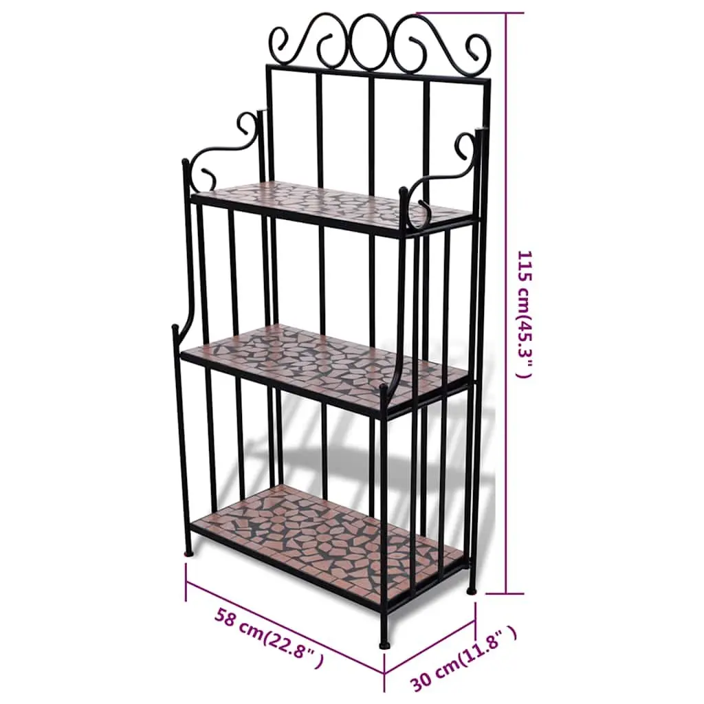 Plant Stand for Garden Balcony Terrace 3 Layer Ceramic Mosaic Curved Iron