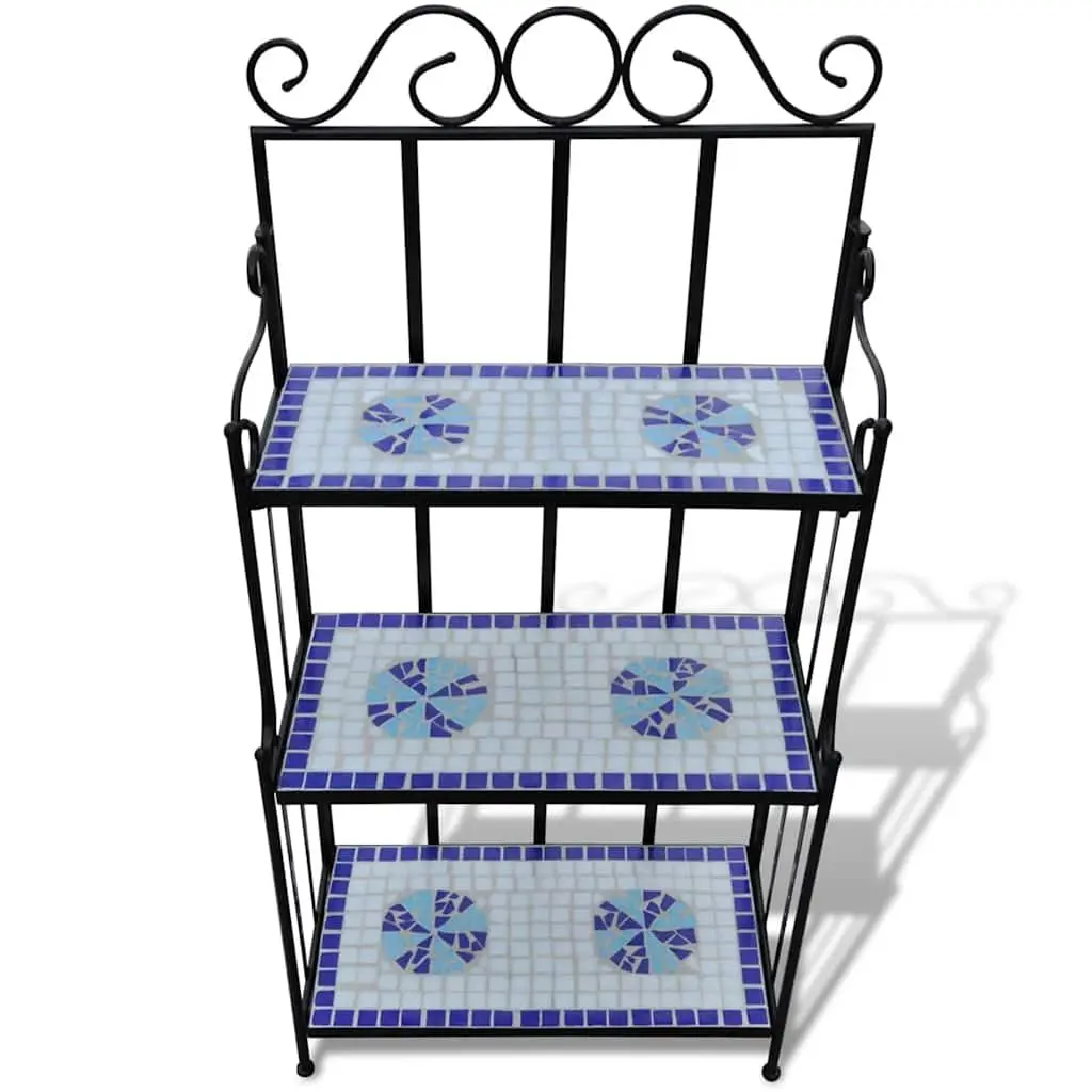 Plant Stand 3-Tier Mosaic Ceramic Display Rack Blue White Garden Balcony Decor