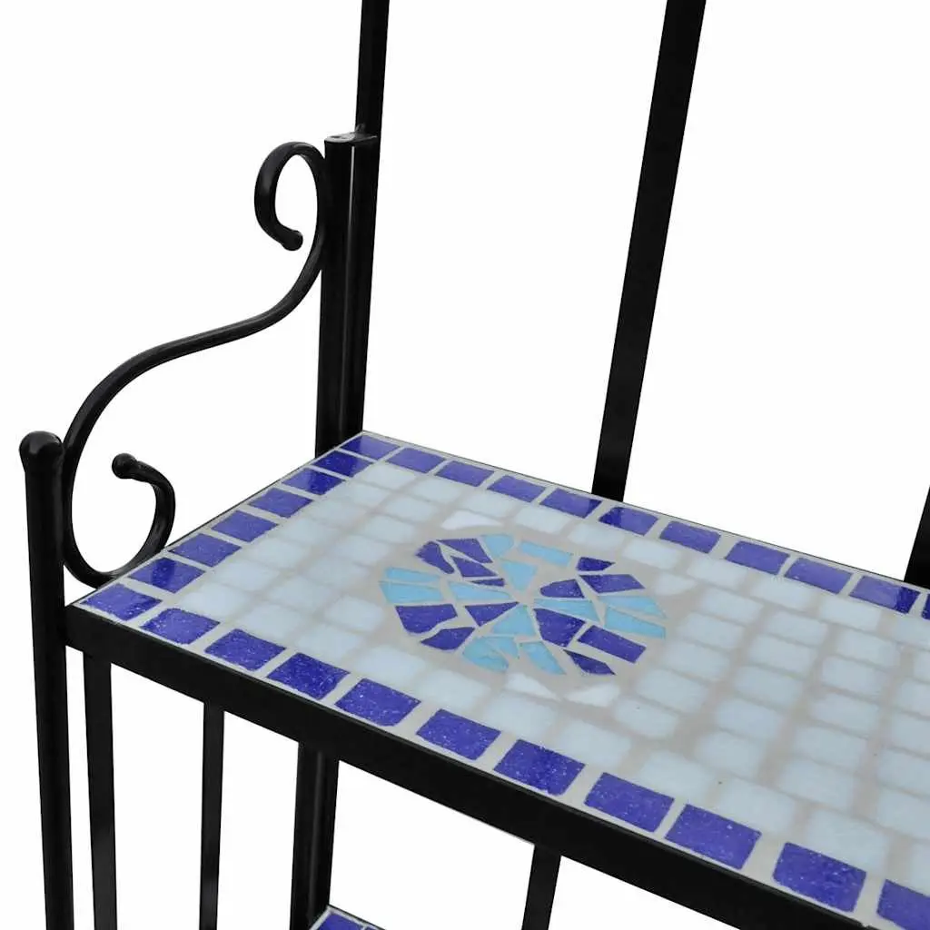 Plant Stand 3-Tier Mosaic Ceramic Display Rack Blue White Garden Balcony Decor