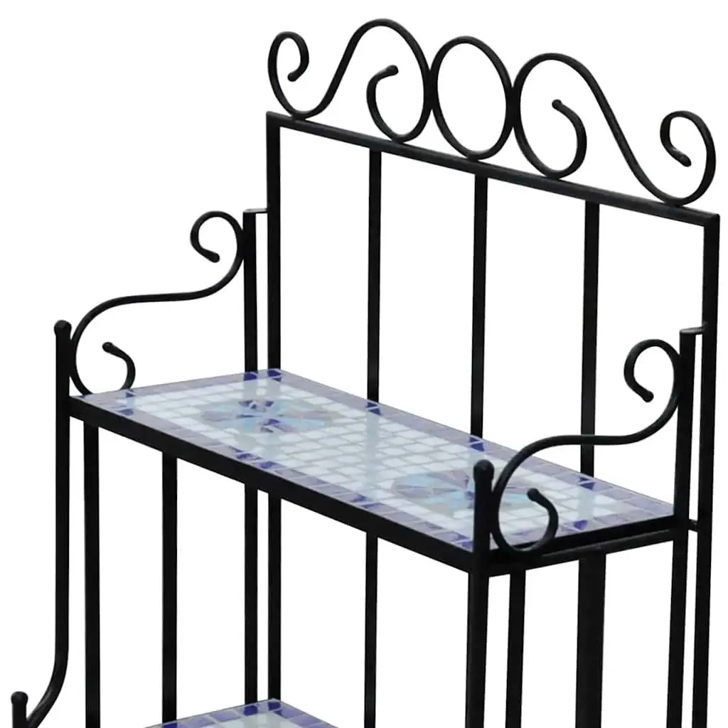 Plant Stand 3-Tier Mosaic Ceramic Display Rack Blue White Garden Balcony Decor