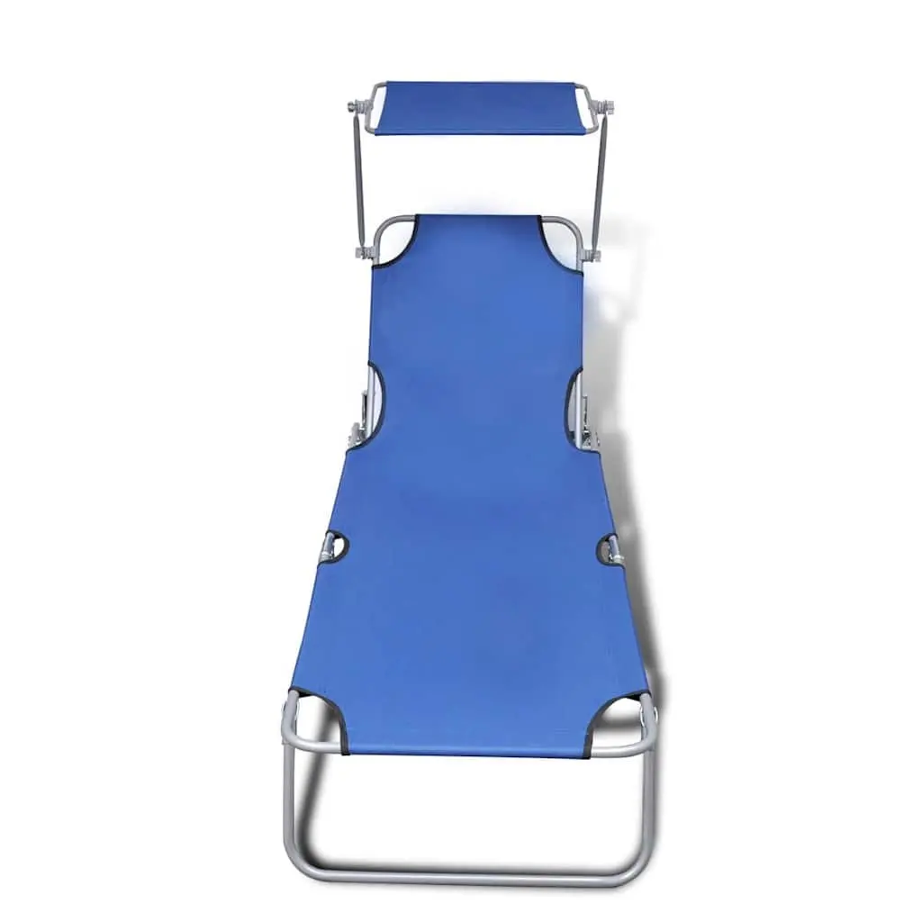 Sun Lounger Folding Canopy Adjustable Backrest Outdoor Sunbed Blue