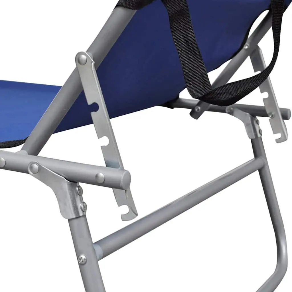 Sun Lounger Folding Canopy Adjustable Backrest Outdoor Sunbed Blue