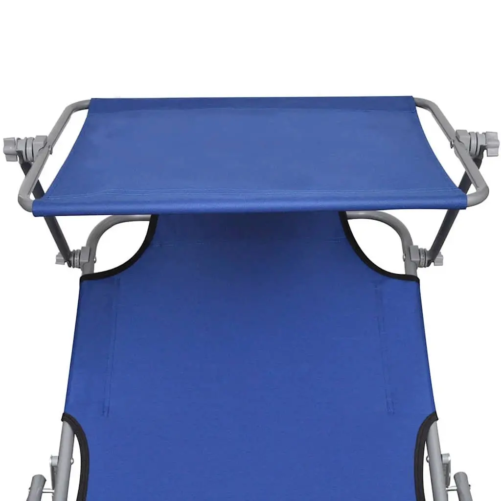 Sun Lounger Folding Canopy Adjustable Backrest Outdoor Sunbed Blue