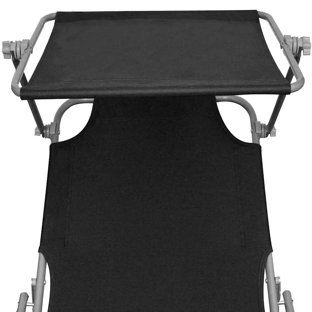 Sun Lounger Folding Canopy Adjustable Backrest Outdoor Sunbed Steel Black
