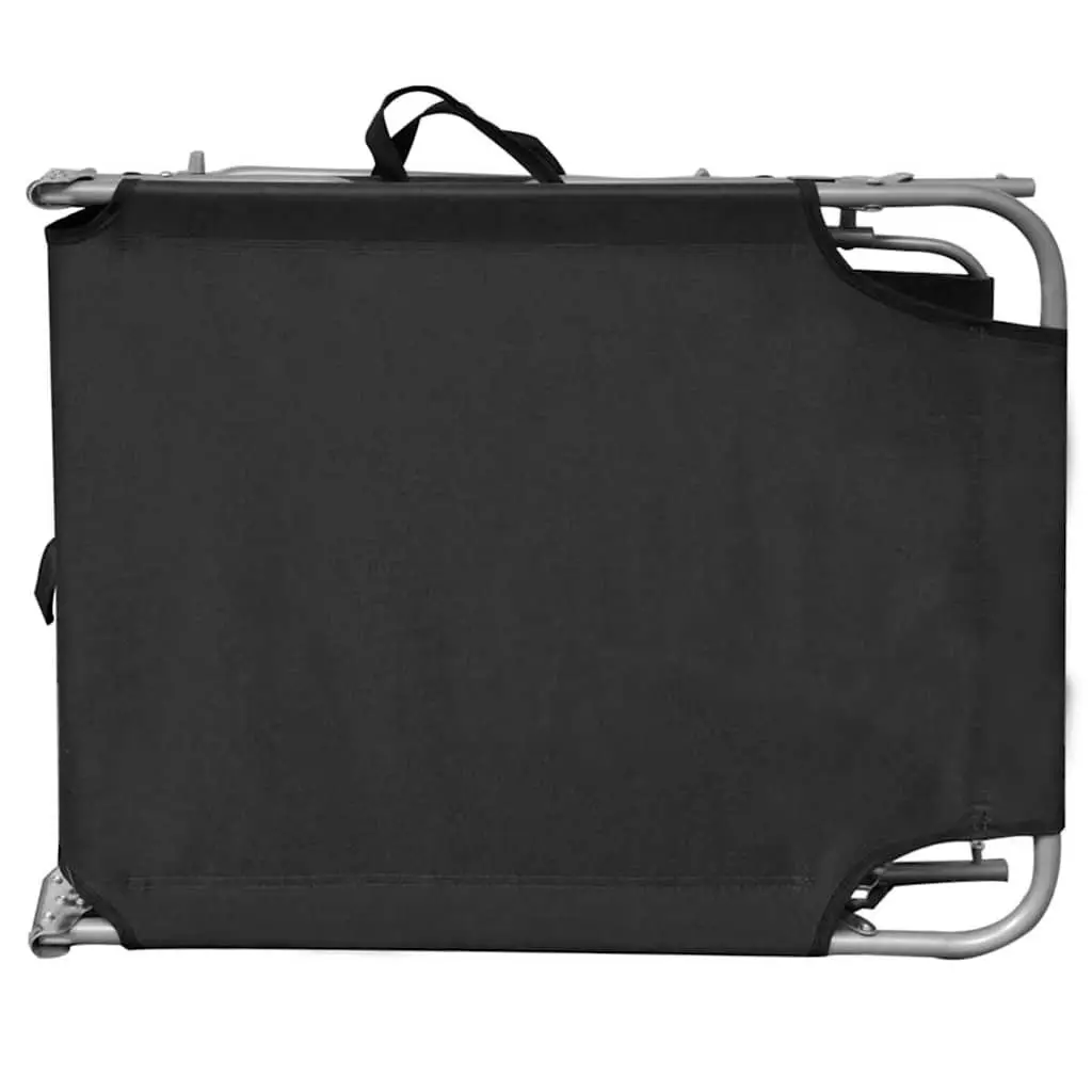 Sun Lounger Folding Canopy Adjustable Backrest Outdoor Sunbed Steel Black