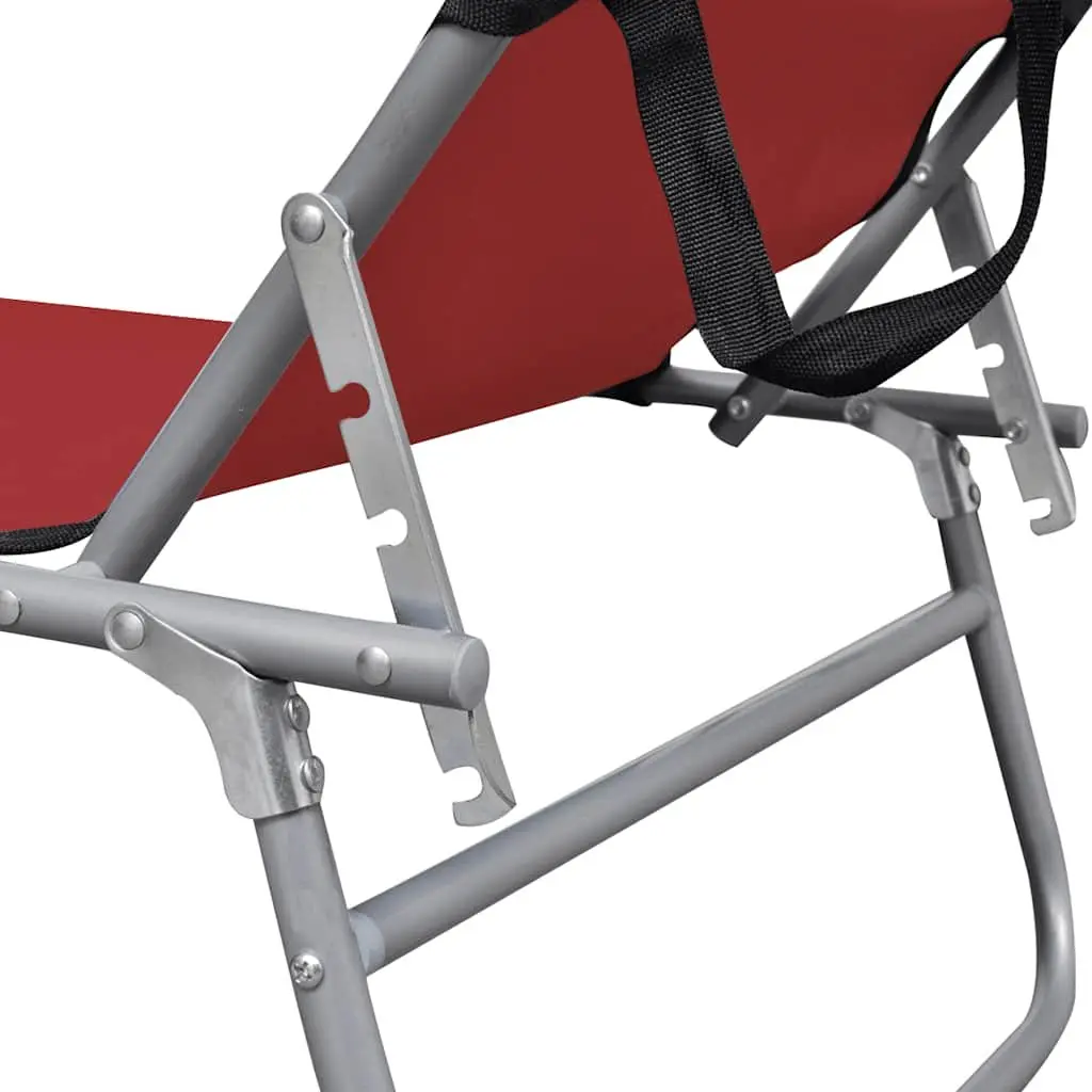 Red Folding Sun Lounger with Canopy and Adjustable Backrest